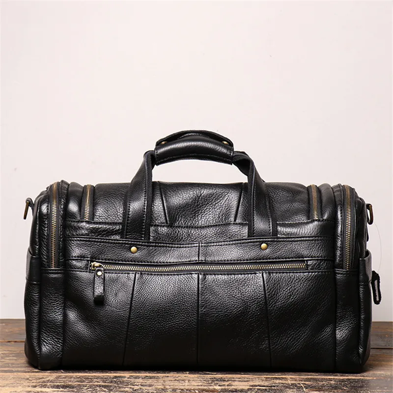 Nesitu High Quality Large Big Vintage Brown Black Genuine Leather Business Men Travel Bags Shoulder Messenger GYM Duffle M0571