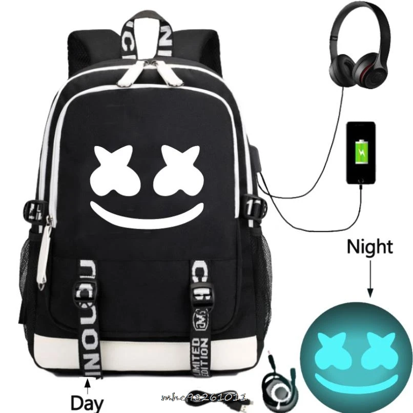 Marshmello Hot Game zaino Fashion USB zainetto Anime Cartoon Student oxford borsa ad alta capacità unisex