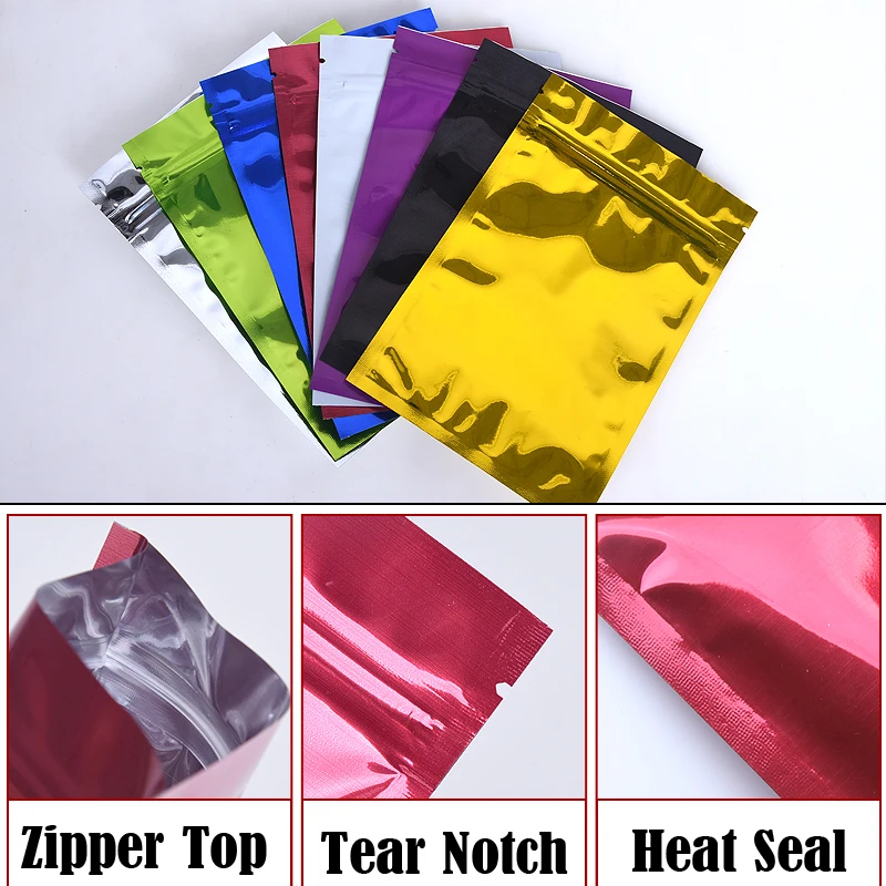 Small Tobacco Candy Cookies Flat Ziplock Pouches Storage Bag Resealable Moisture Proof Aluminum Foil Zip Lock Plastic Bags 50pcs