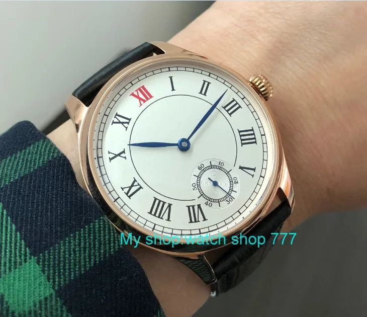 Sapphire crystal or Mineral glass 44mm Asian 6498 Mechanical movement men\'s watch gold case Mechanical watches PA79-P8