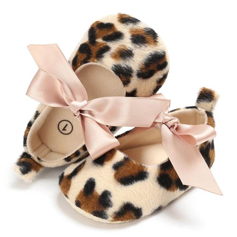 Toddler Cute Girl Leopard Print Tie Soft Newborn Anti-slip Baby Shoes Soft Sole Kids Footwear Baby Firstwalk Ins