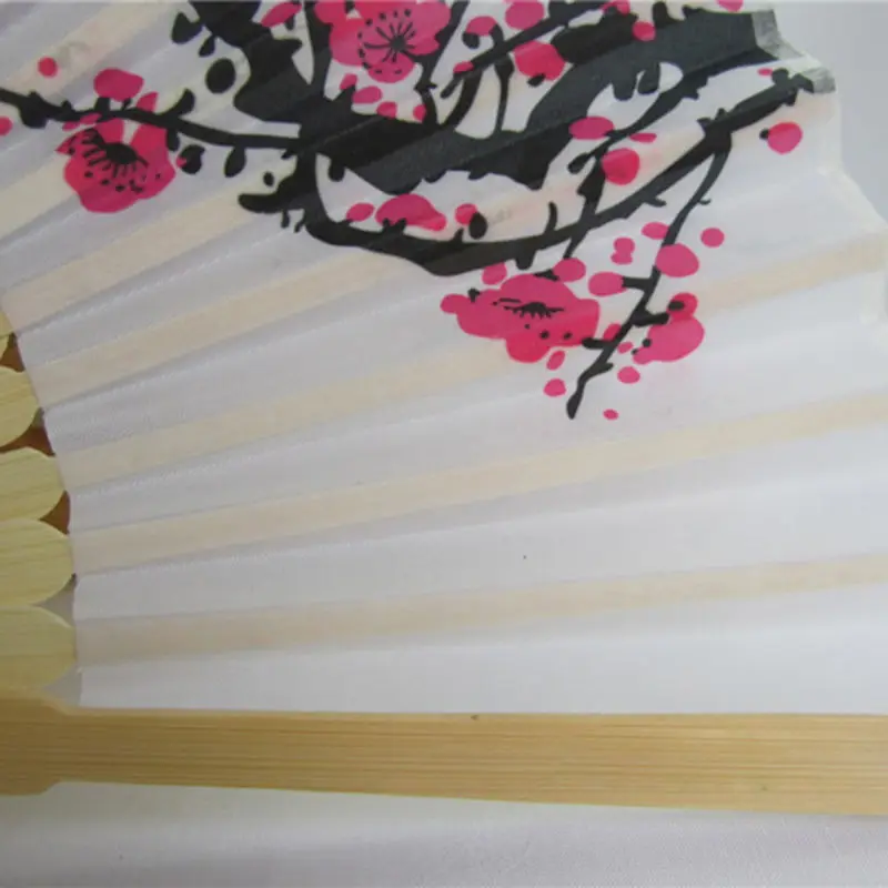 Kipas Tangan Lipat Motif Bunga Sakura Klasik Kipas Vintage Kipas Angin Poliester Putih Kipas Menari Anak Perempuan Musim Panas