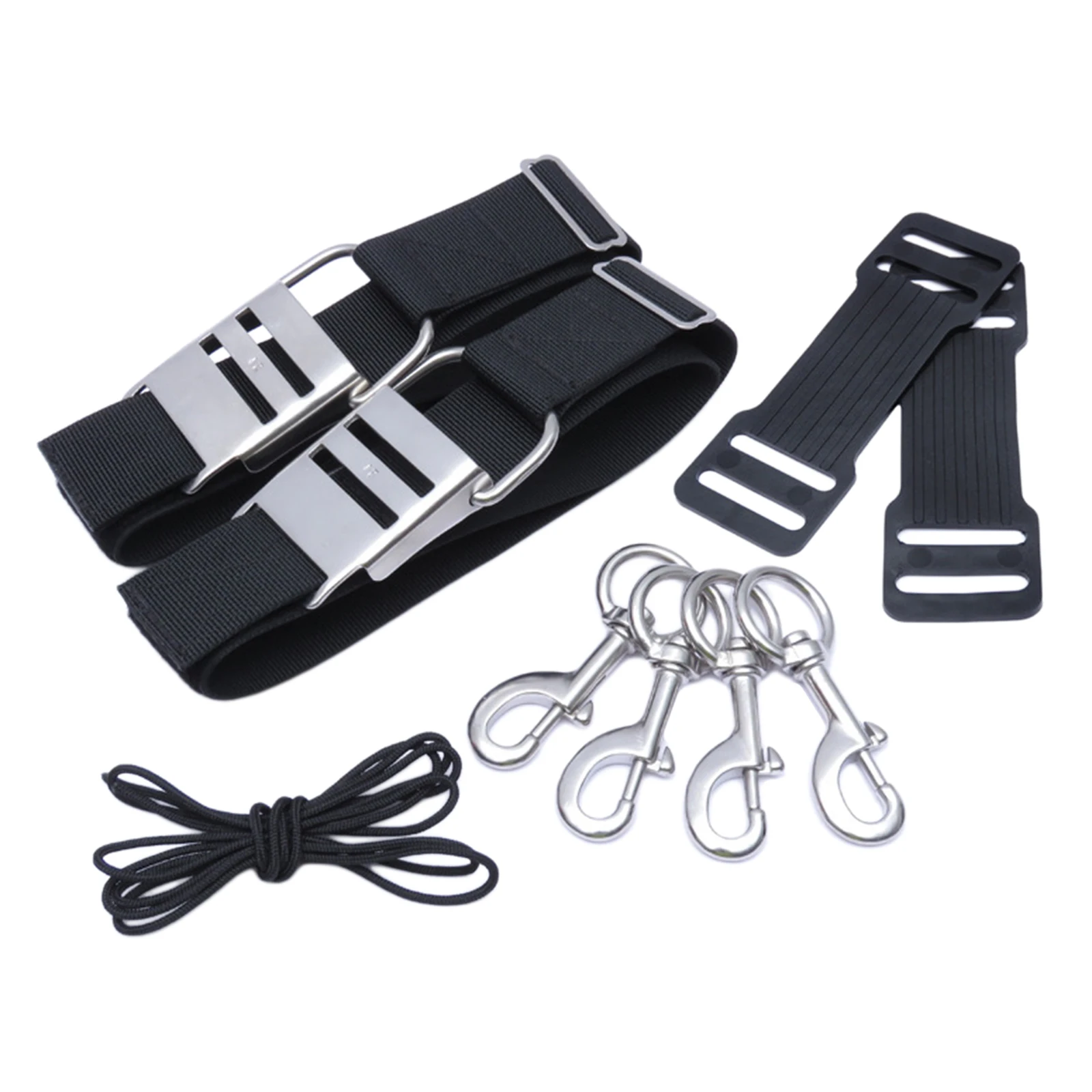 Heavy Duty Kit Twin Straps Diving Diver Cam Band with Buckle and 6.50 ft Technical Diving side mounted gas cylinder Nylon Rope