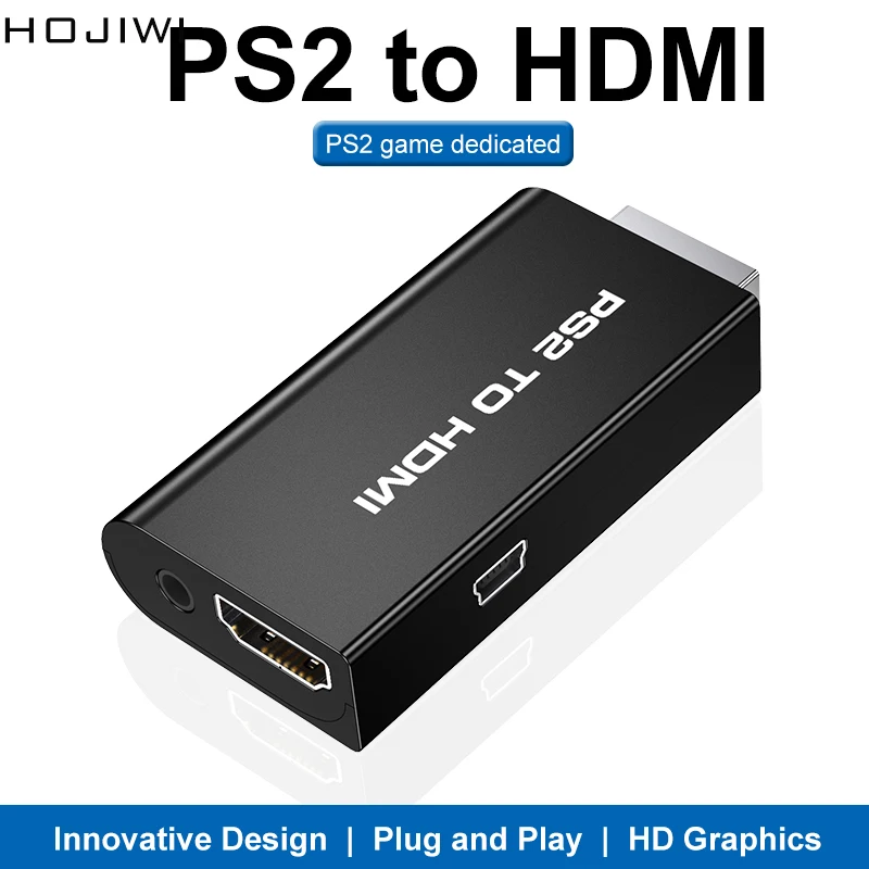 HOJIWI Portable PS2 to HDMI-compatibe Converter adapter  480i/480p/576i with 3.5mm Audio Output for All PS2 Display Modes AD17