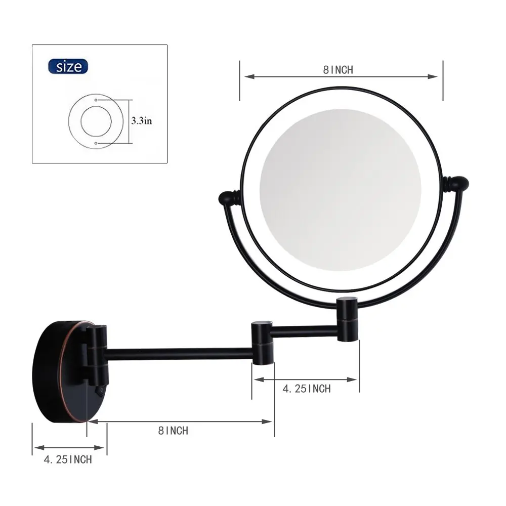 Direct Wired Wall Magnifying Mirror, Bathroom 5X Magnification LED Lighted 8