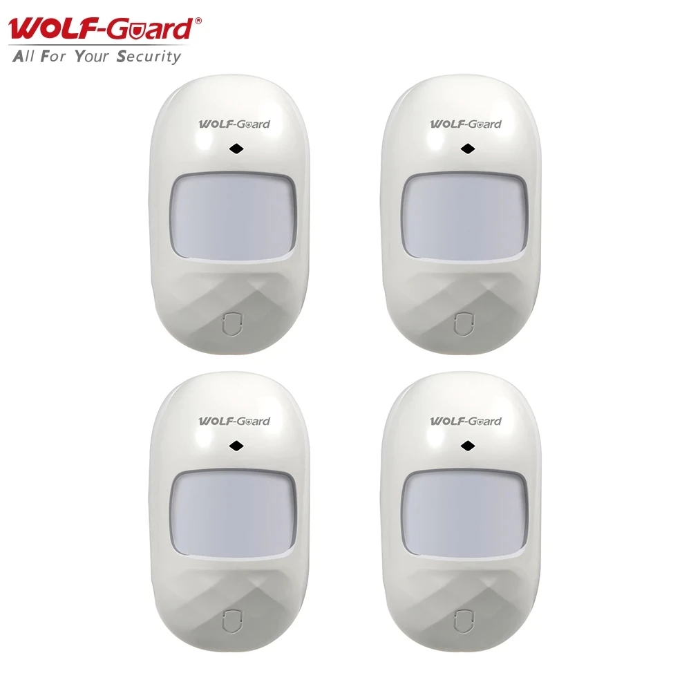 4 x Wolf-Guard Wireless Wide-Angle PIR Motion Sensor Detector Stable Anti-Light Accessories for Home Security Alarm System