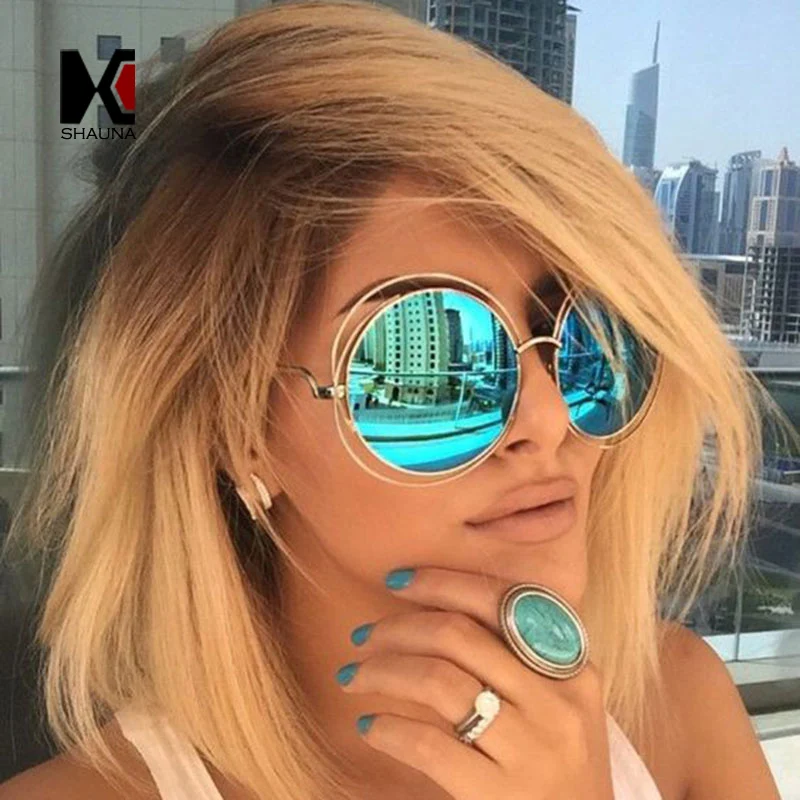 SHAUNA-Vintage Oversized Round Sunglasses para mulheres, liga redonda, em torno do quadro oco, Brand Designer, moda, Circling Frog, UV400