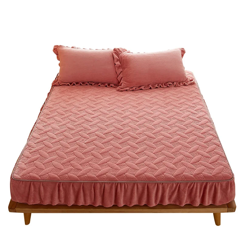 

Milk Velvet Bed Sheet Single Piece Quilted Thick Solid Color Bed Cover Simmons Non-slip Protective Cover Bed Skirt Bedspread