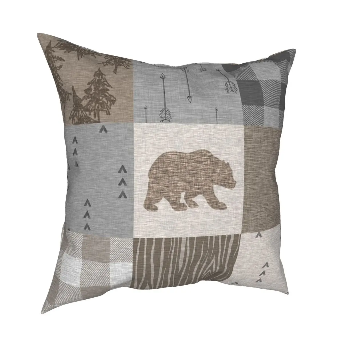 Bear Patchwork Rustic Neutrals Square Pillowcase Polyester Creative Zip Decorative Pillow Case Home Cushion Cover Wholesale