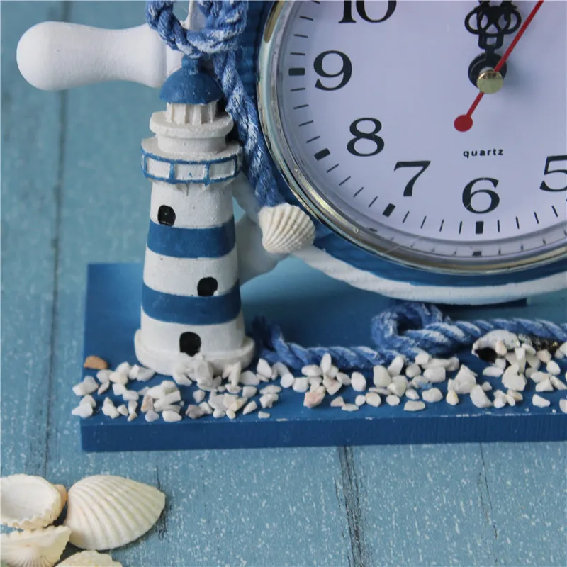 Retro Wooden Nautical Anchor Ship Beach Sea Theme Boat Circular Wheel Time Clock Rudder Steering Table Decor House Room