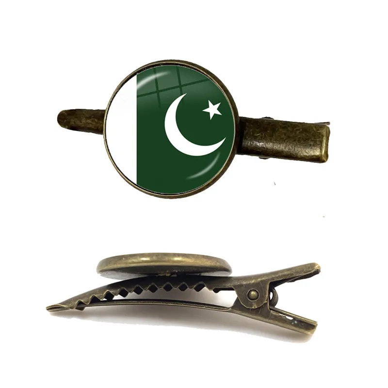 Pakistan,Brunei,Sri Lanka,Myanmar,Indonesia,Mongolia National Flag Antique Bronze 16mm Glass Cabochon Tie Clip Jewelry Gift