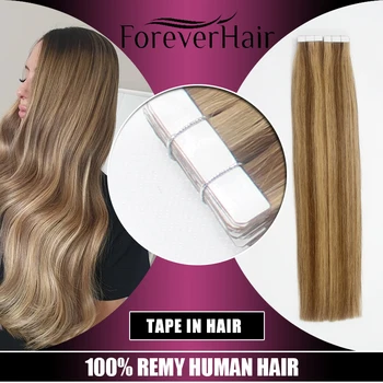 FOREVER HAIR-extensiones de cabello humano Natural Remy, pelo rubio ceniza, trama de piel europea, 16 