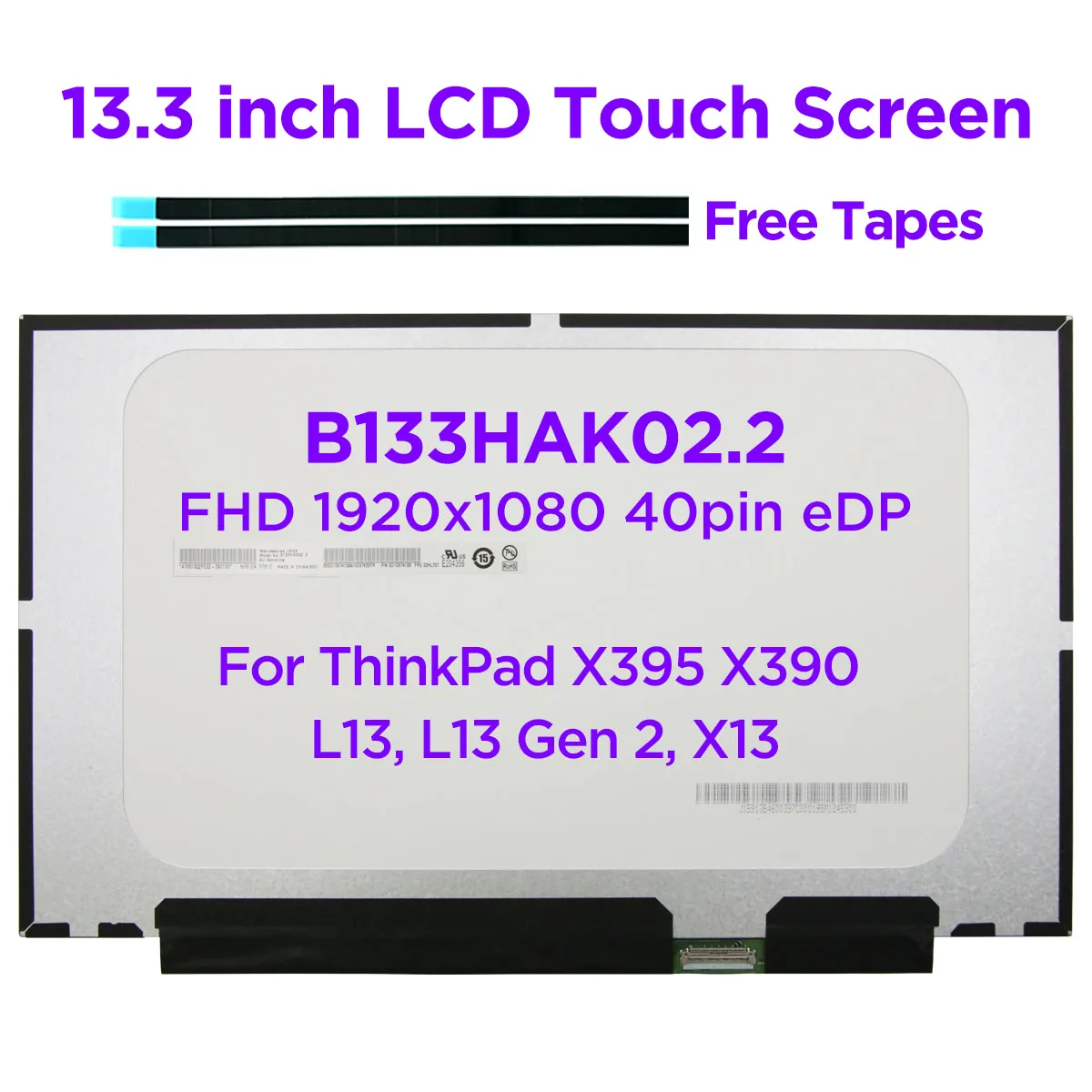 13.3 Laptop LCD Touch Screen B133HAK02.2 NV133FHM-T01 R133NWF4 R5 for Lenovo ThinkPad X395 X390 X13 L13 Gen2 20NL 20NM 20Q0 20Q1