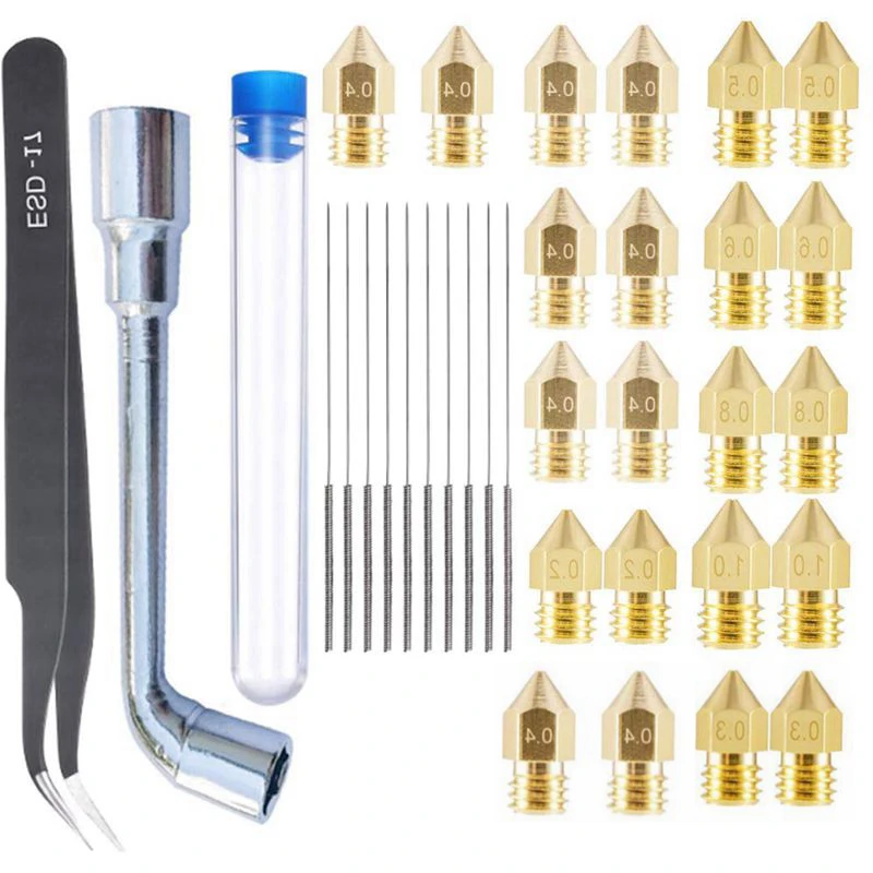 

MK8 Brass Nozzles 0.2/0.3/0.4/0.5/0.6/0.8/1.0MM Head Brass Nozzles Tweezers Spanner Needles Kits For 3D Printer Accessories