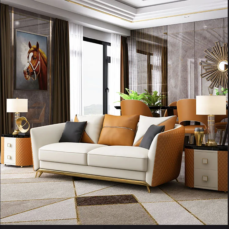 New light luxury simulation leather sofa size apartment living room sofa combination