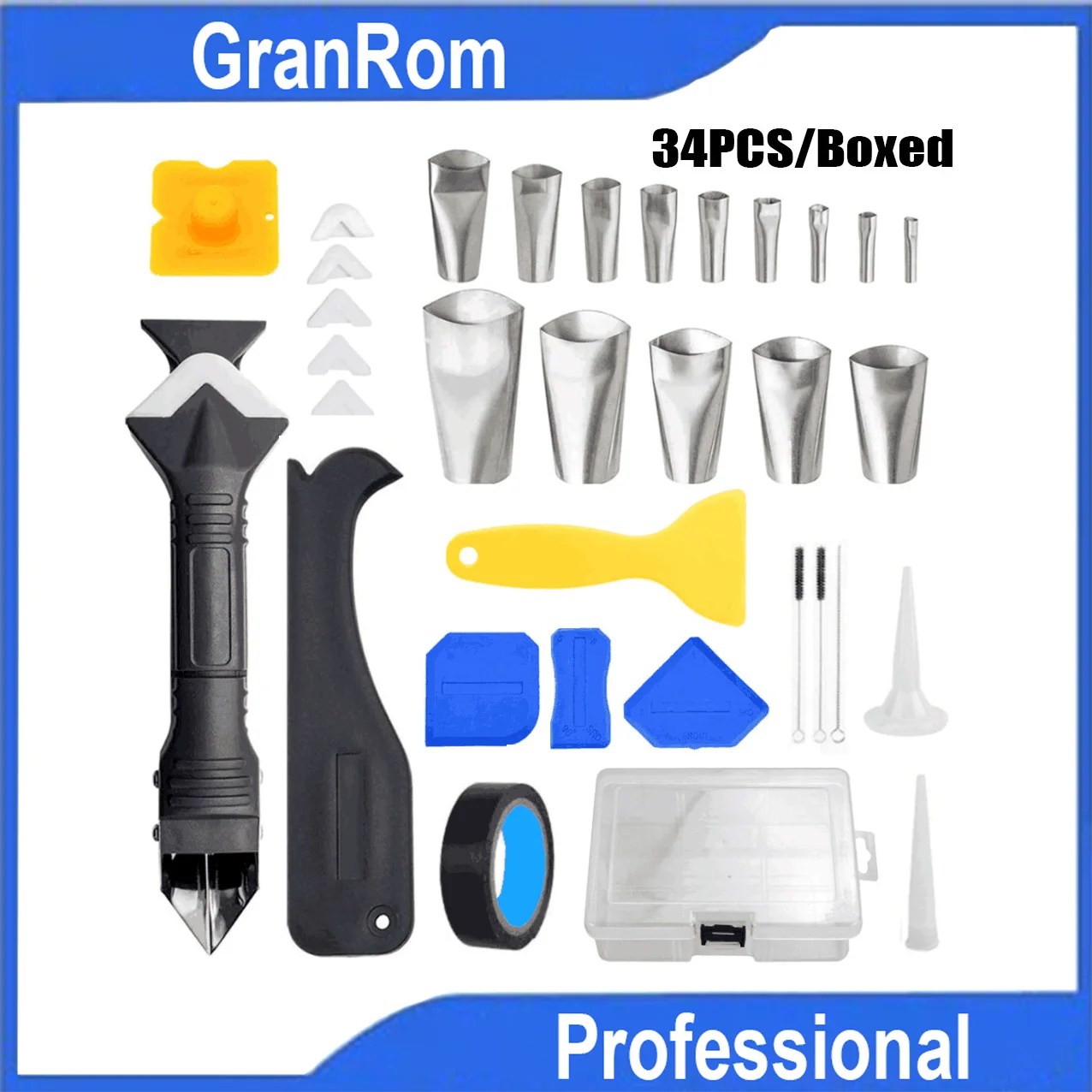 Seam Cleaning Tool 34pcs Set 3-In-1 Metal Caulking Scraper Gap Sealant Treatment for Doors Windows Wall Exterior