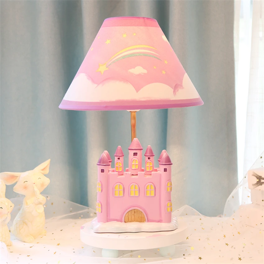 Pink castle shade princess table lamps girl bedroom bedside lamp children's room cartoon luxury decorative table lights lighting