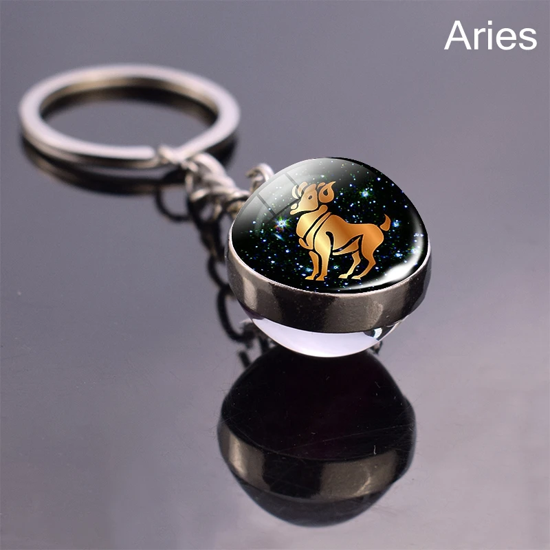 12 Zodiac Sign Virgo Libra Scorpio Aries Taurus Constellations Glass Ball Key Chains Keyrings For Men Women Birthday Gift