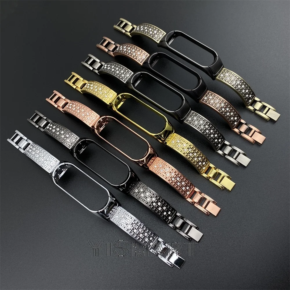 Metal Straps for Xiaomi Mi Band 5 6 Bracelet Stainless Steel Replacement Bling Diamond Bands Miband 6 Watchband