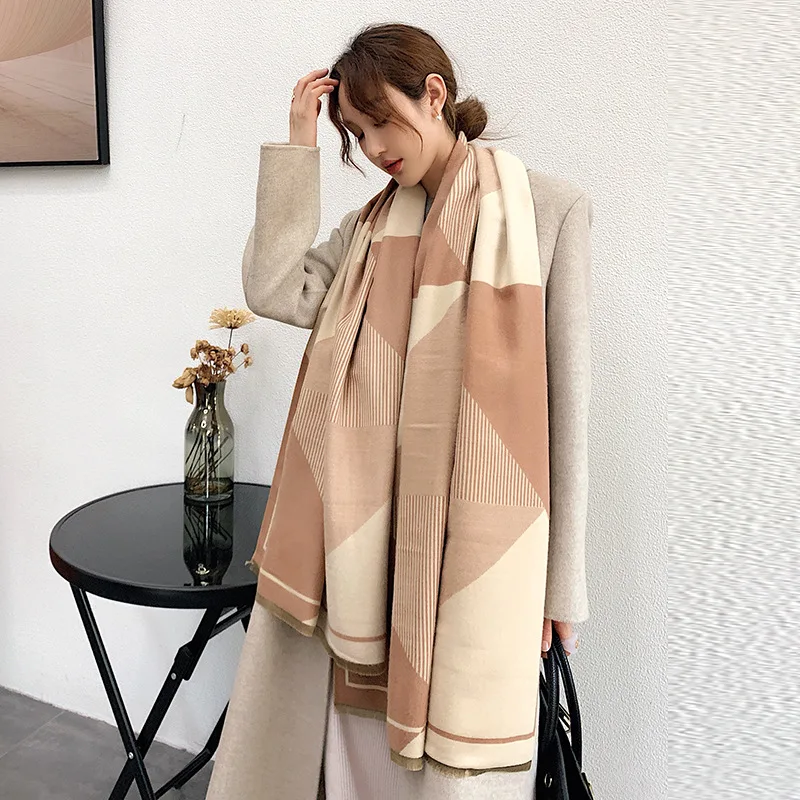 KOI LEAPING European and American style Winter new wild scarf female color matching cashmere double-sided warm shawl scarf