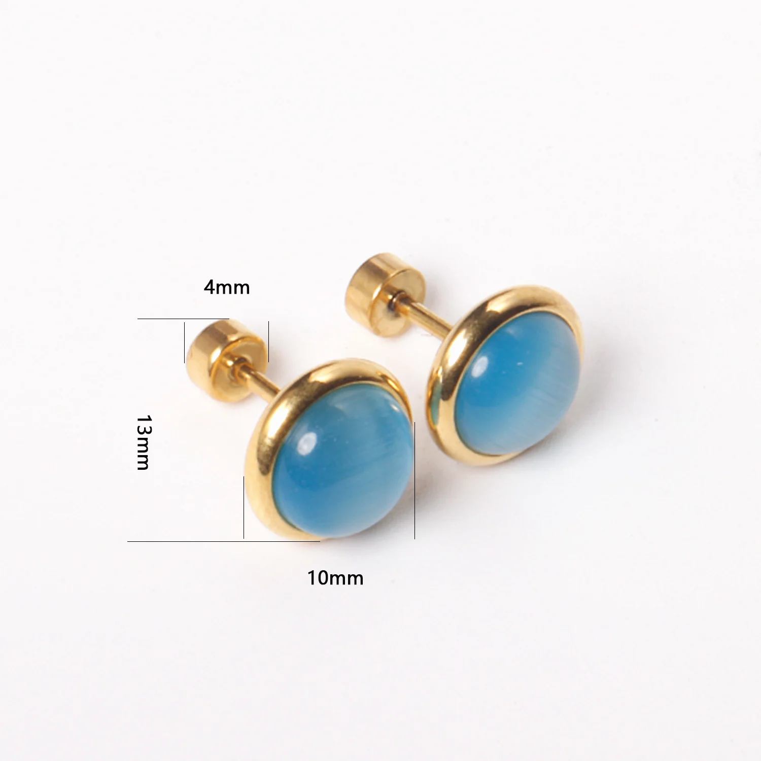 12 Pairs 316L Stainless Steel Round Opal Earring Bijoux Female Vintage Jewelry 10mm Screw Back Stud Earrings Wholesale Party