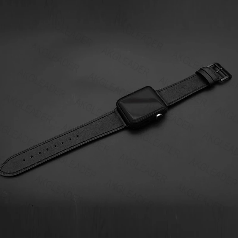 40mm 44mm Black Strap For Apple Watch7 6 5 4 3 Watchband Leather Bracelet Single Double Tour Bands For iWatch Series 3 2 Strap