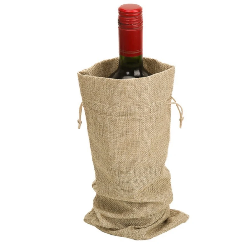 Linen Wine Bags Hessian Wine Bottle Bags With Drawstring Champagne Bottle Covers Holder Carrier Home Wedding Party Decor Gifts