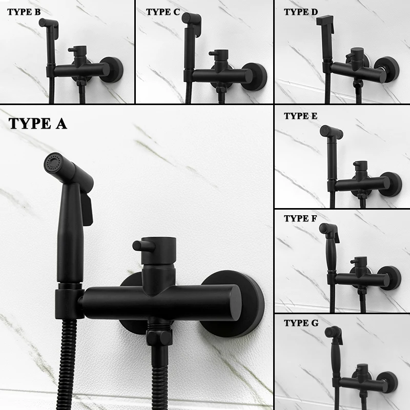 Bidet Sprayer Toilet Faucet Matt Black Brass Portable Hand-held Wall-mounted Mixer Hot And Cold Water Hygienic Shower With Hose