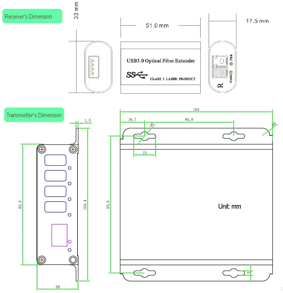 USB 3.0/2.0/1.1 4 منافذ ، موسع على الألياف الضوئية حتى 250 متر كحد أقصى ، جهاز إرسال واستقبال مع 10 جيجابت في الثانية SFP