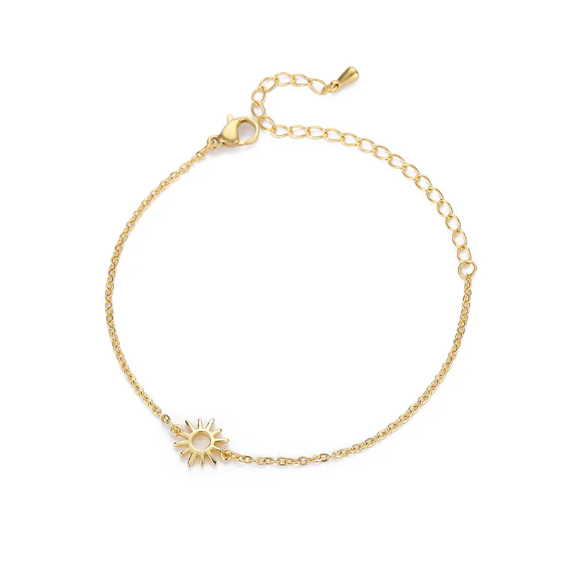ICFTZWE Sun Hollow Bracelets For Women Stainless Steel Hand Chain Vintage Sunflower Anklet Boho Foot Jewelry Accessories image 3