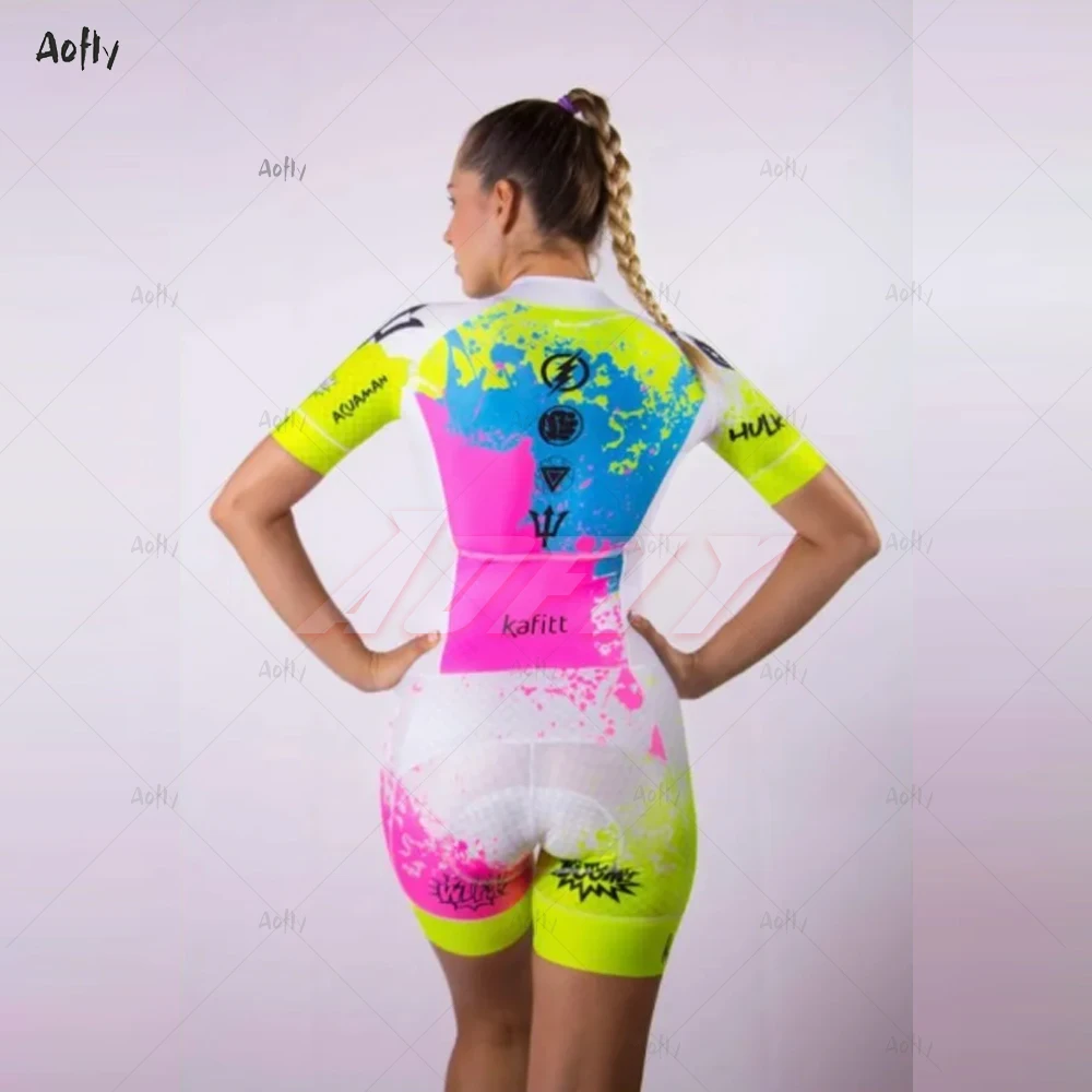 KAFITT Fluorescent color Women‘s Sexy Skinsuit Clothes Cycling Professional Macaquinho Ciclismo Feminino Go Pro Triathlon Sets