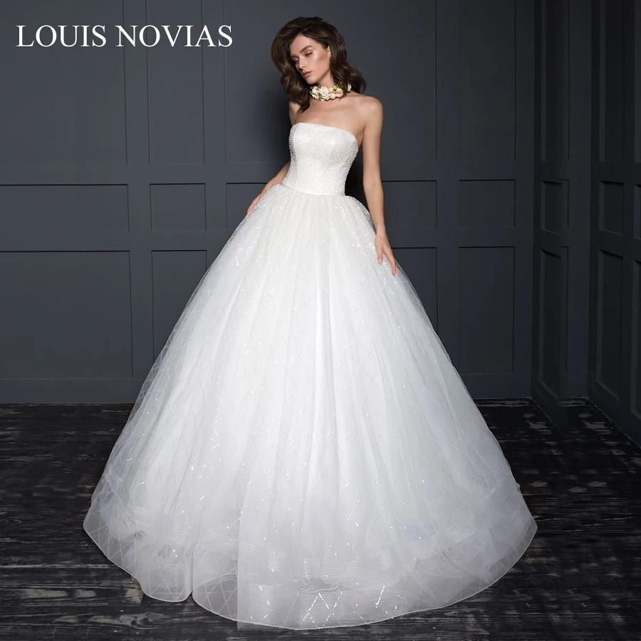 Louis NoviasSimple A-line Wedding Dress Sleeveless High Quality Graceful Zipper Beaded Belt Huatuo Tailing Fine Chiffon