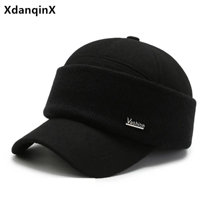 XdanqinX winter men\'s warm hat thick baseball caps for men earmuffs hats senior dad\'s hat New casual brands hat snapback cap