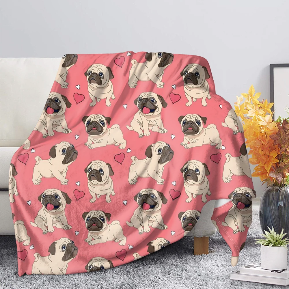 Cute Animal Pug Dog Flannel Blankets Fashion Home Blanket for Bedroom Throw Blanket Adults Kids Nap Office Blanket Drop Shipping