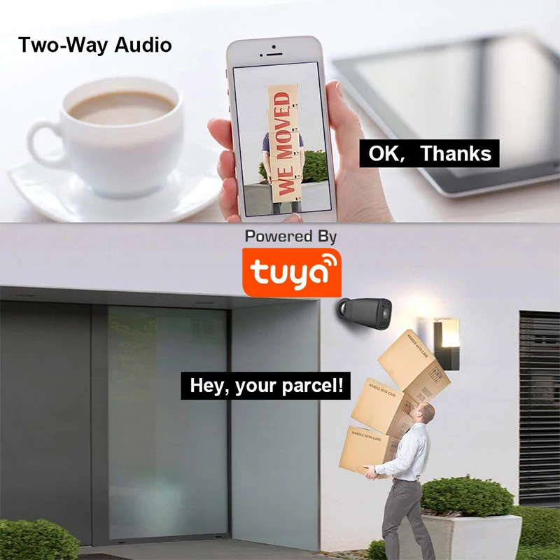 Tuya 1080P Battery Powered IP Camera Waterproof Outdoor WiFi Google Camera with Two Way Audio Night Vision PIR Motion Detect