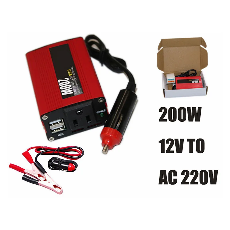 

200W vehicle-mounted dual USB interface inverter 12V to 220V red oval power converter