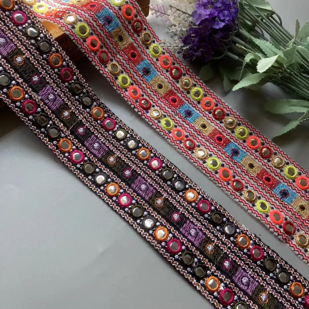 1 Yards Lace Trim Floral Sequined Webbing Ribbon Ethnic Clothing Embroidered Bridal Lace Sew Accessories Embroidery Crocheted