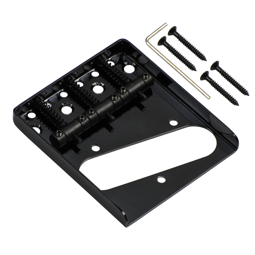 FLEOR Vintage 3-Saddles Guitar Bridge TL Hardtail Fixed Bridge Guitar Parts, Black or Chrome