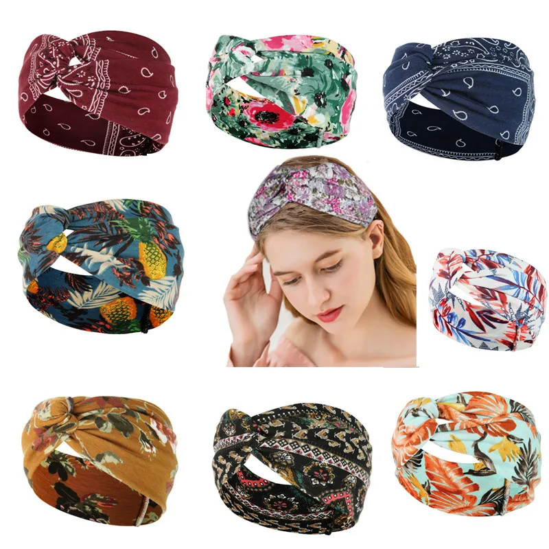 

Fashion Women Broadside Cross Headbands Bohemian Girl Turban Bandage Hairbands Accessories Sports Yoga Headscarf 20PCS/Lot