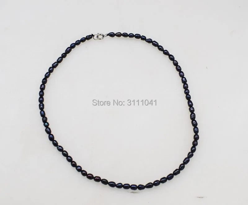 

freshwater pearl black rice 5-6mm chocker necklace 14.5inch FPPJ wholesale beads nature