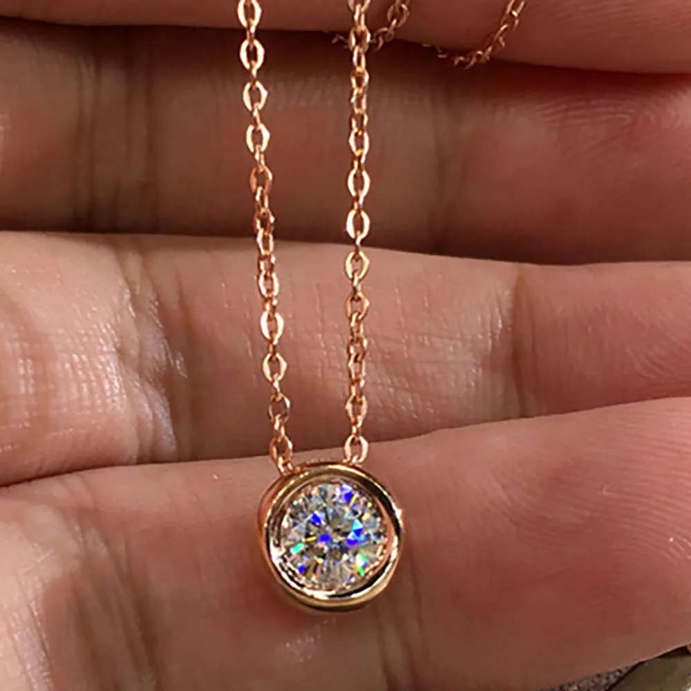 Custom Solid 18K Rose Gold Women Pendants Necklaces Moissanite Diamond 1 2 3 Carat Round Bubbles Wedding Anniversary Engagement