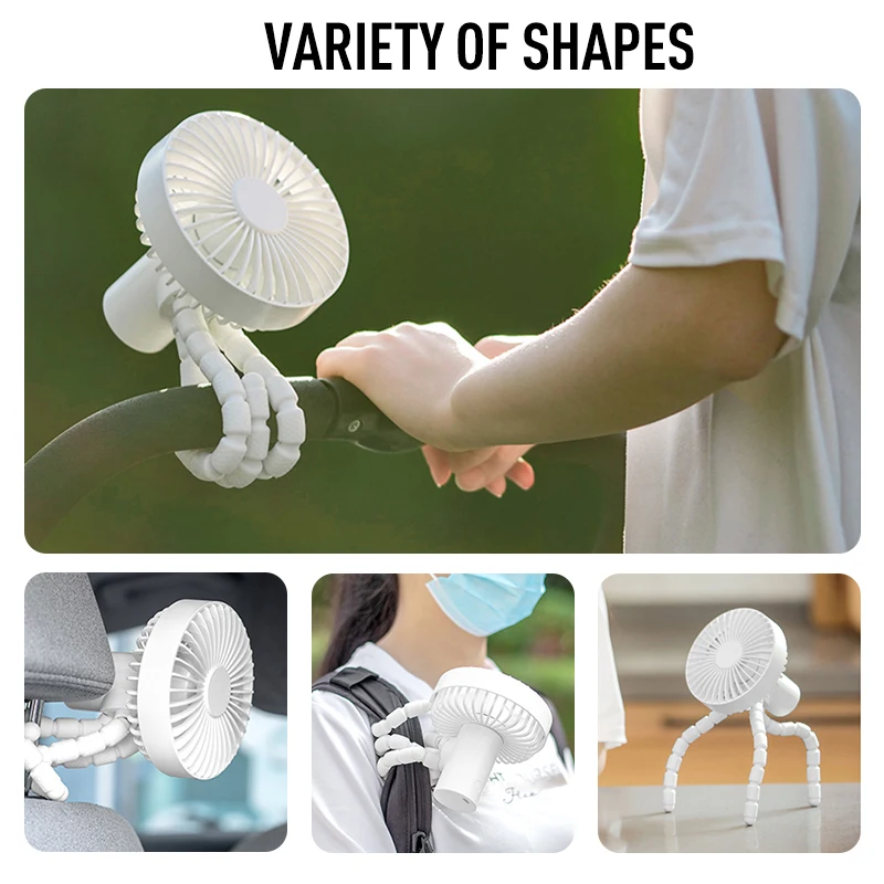 Mini Stroller Fan Cooler Clip for Baby Rechargeable Hand Fan with Head Shaking Desktop Table USB Portable Fan House Kitchen