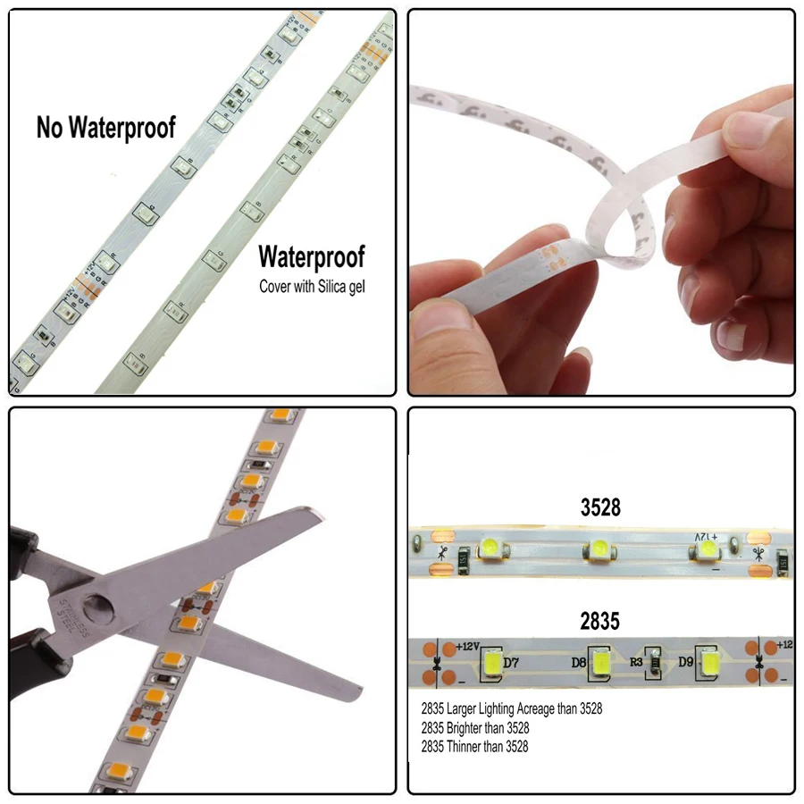 Impermeável LED Strip Light para TV Backlight, LED Strip Lamp, PC, DC 12V, RGB 2835, 5m, 12V, 60 LEDs/m
