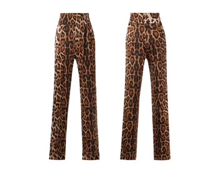 Nuovi pantaloni da ballo latino donna vita alta gamba larga nero/leopardo pantaloni da allenamento latino Cha Cha abiti da ballo da sala pantaloni Rumba