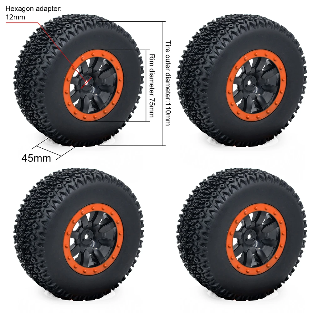 110mm RC Car Rubber Tires Wheel Rim Set for 1/10 Short Course Truck ARRMA SENTON 4X4 550 MEGA XLH 9125 Traxxas Slash Redcat HSP