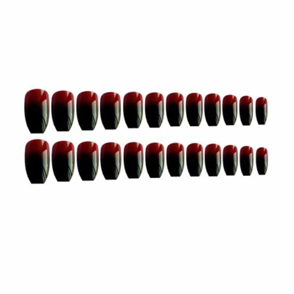 Black Red Gradient Long Coffin Square Head Artificial False Press On Nail Tips Set Decorated Wearable Fake Nails Girl Beauty