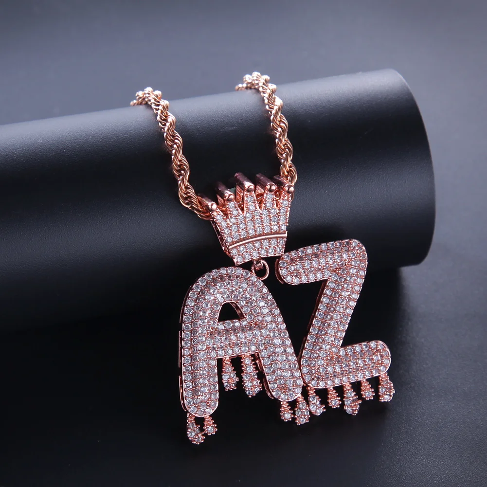 THE BLING KING-Pendentif Lettre Couronné Drip, Bulle Personnalisée, Lettres Initiales BLOGold, Document GROName OEM LINK