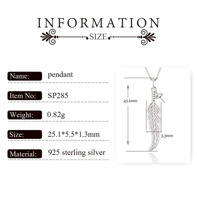 CLUCI Real Silver 925 Feather Pendant for Necklace Sterling Silver Women Valentine Day Gift Pendant Jewelry SP285SB