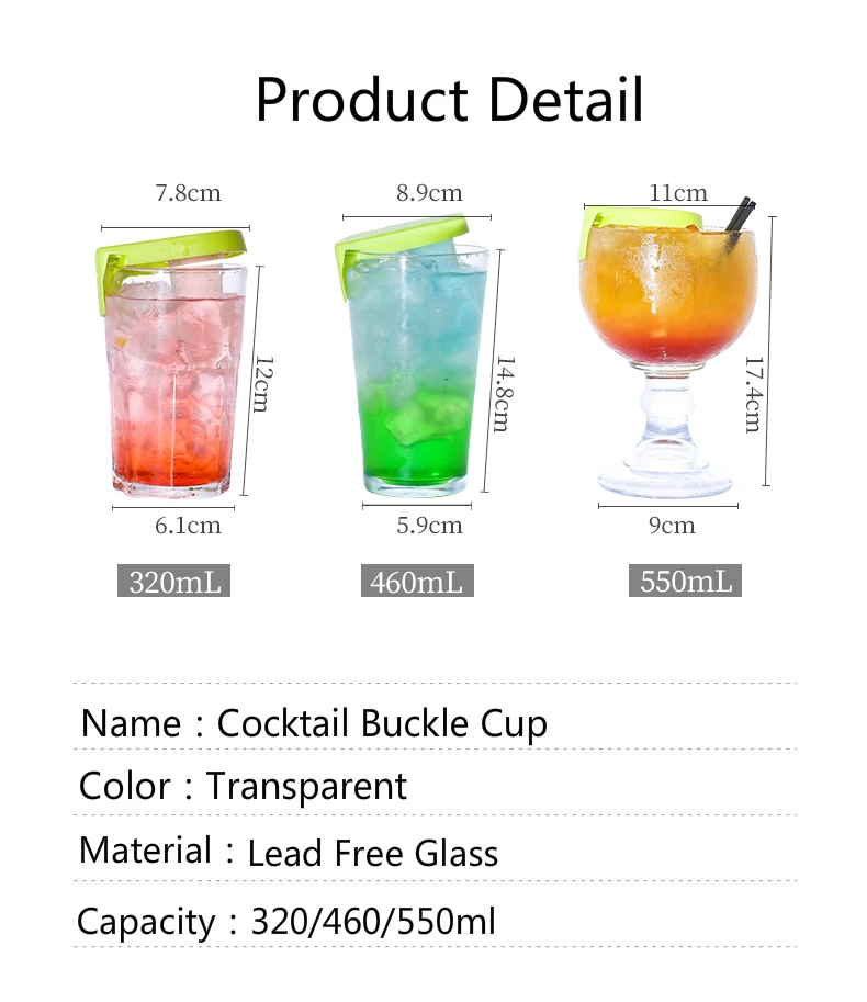 Creative Cocktail Glass with Buckle Goblet Beer Cup Whisky Ice Cream Cold Drink Juick Drinkware Cup Household Bar Large Capacity