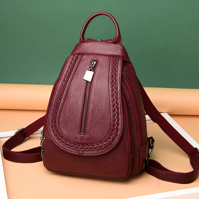 Fashion Women Soft Leather Backpacks Female School Book Bags Large Capacity Shopping Travel Knapsack Femme New Casual Rucksack